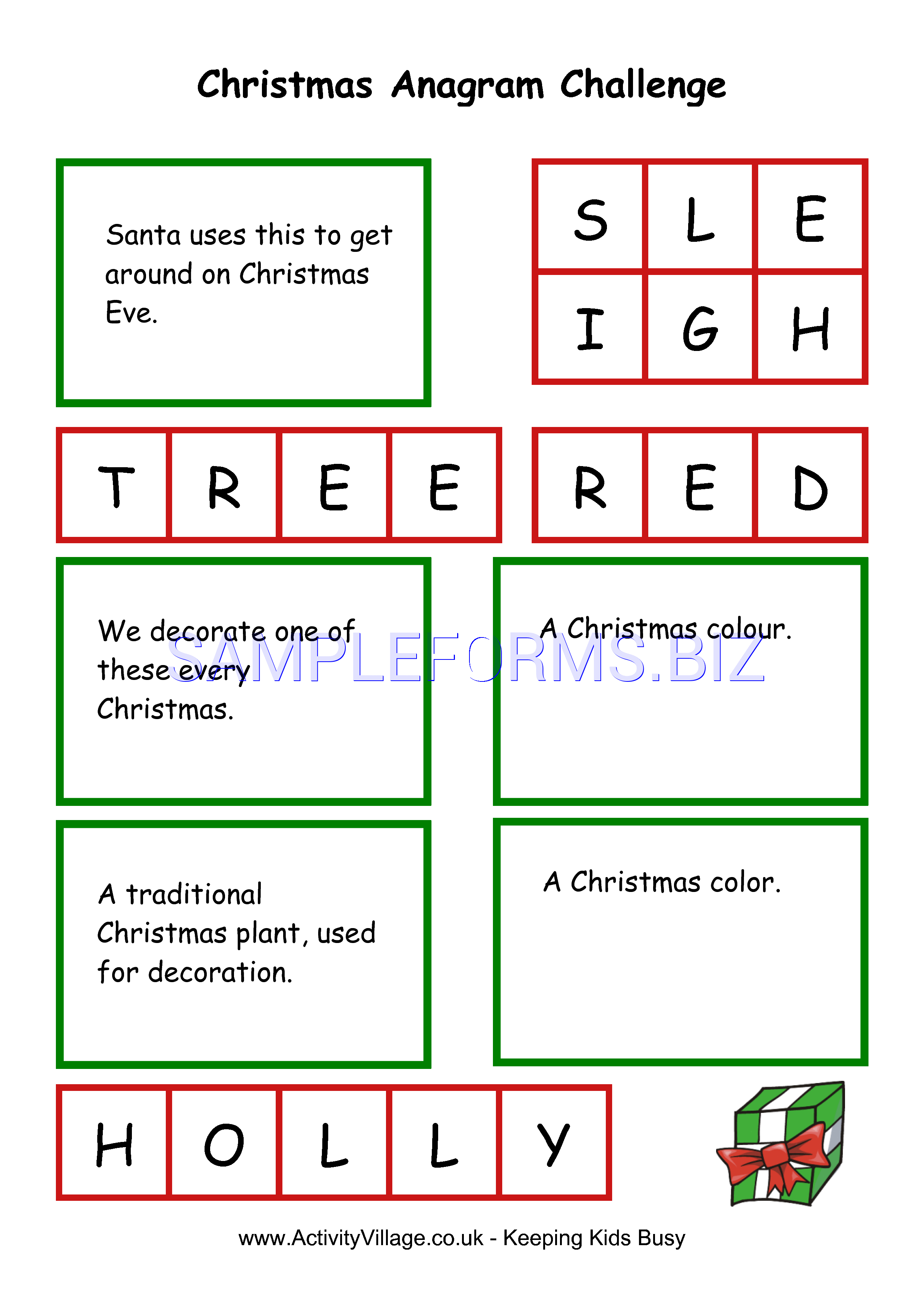 Preview free downloadable Christmas Anagram Challenge in PDF (page 1)
